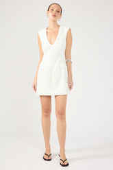 Cream V-Neck Tailored Mini Dress